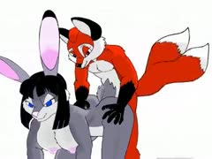 Horny fox happily ramming his thick cock deep inside of a slutty bunny in this animated video 
